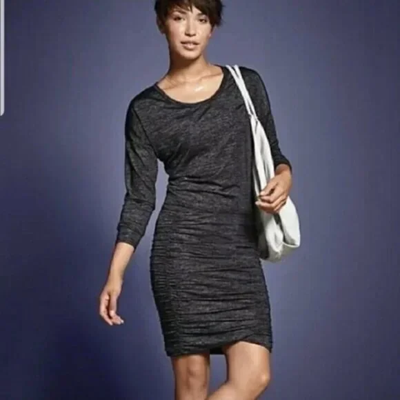 Athleta Tulip Dress 1X Plus Shale Heather Blue Ruched Long Sleeve Sheath Soft - Picture 7 of 7